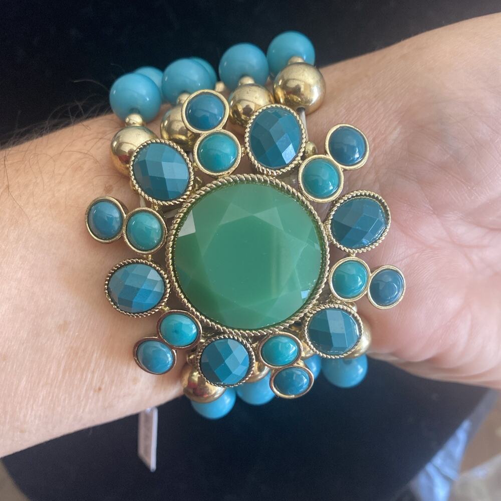 Southwestern Style Faux Light Blue Stone Clamper Bracelet